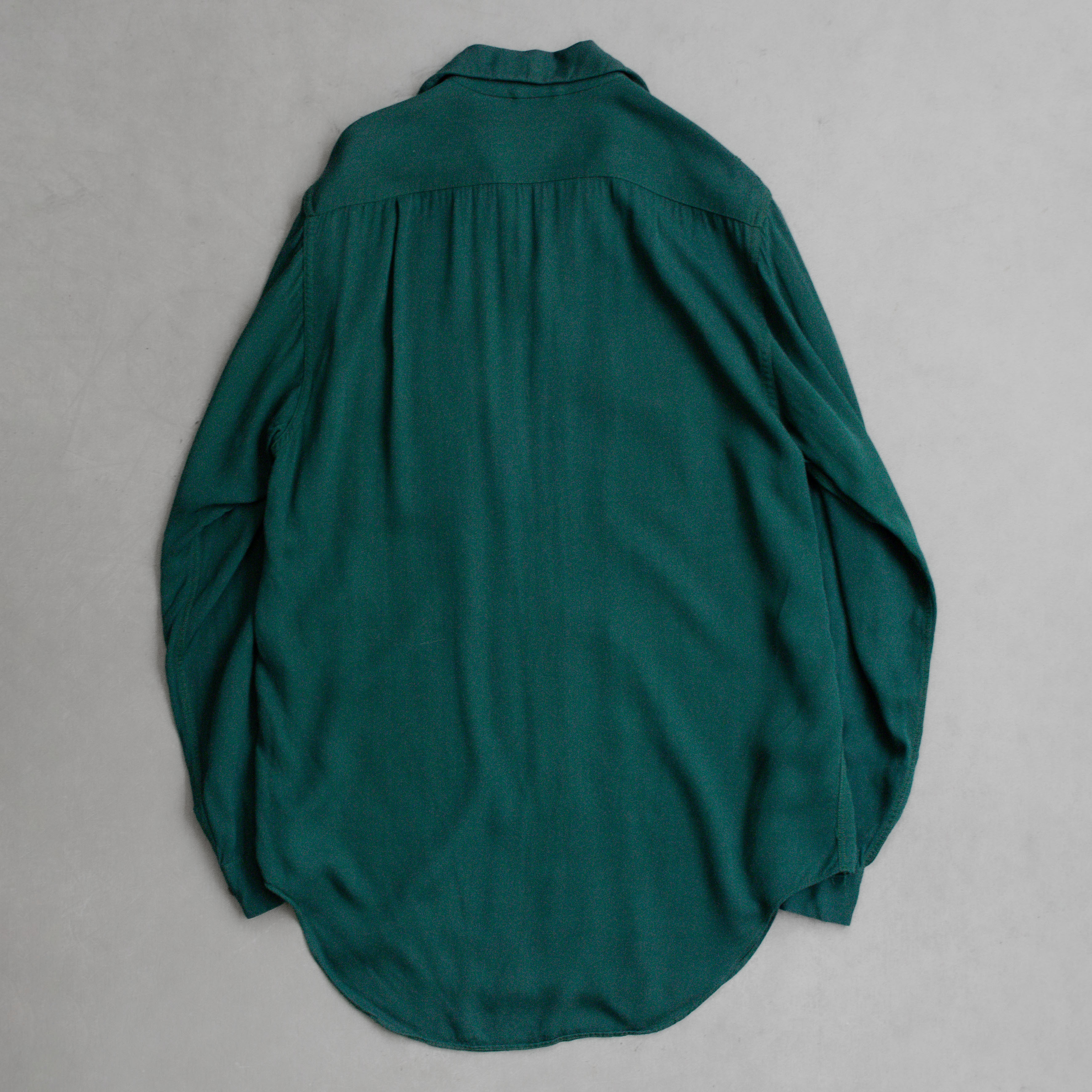 50-60S VINTAGE RAYON OPEN SHIRT 美國 綠色 開領 保齡球 嫘縈 長袖 襯衫