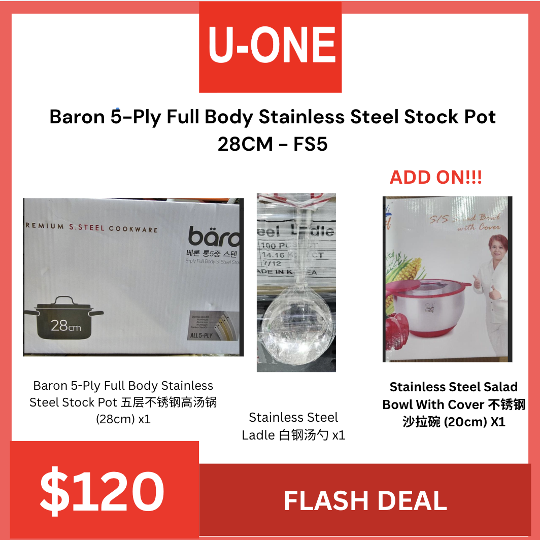 Baron 5-Ply Full Body Stainless Steel Stock Pot 28CM - FS5