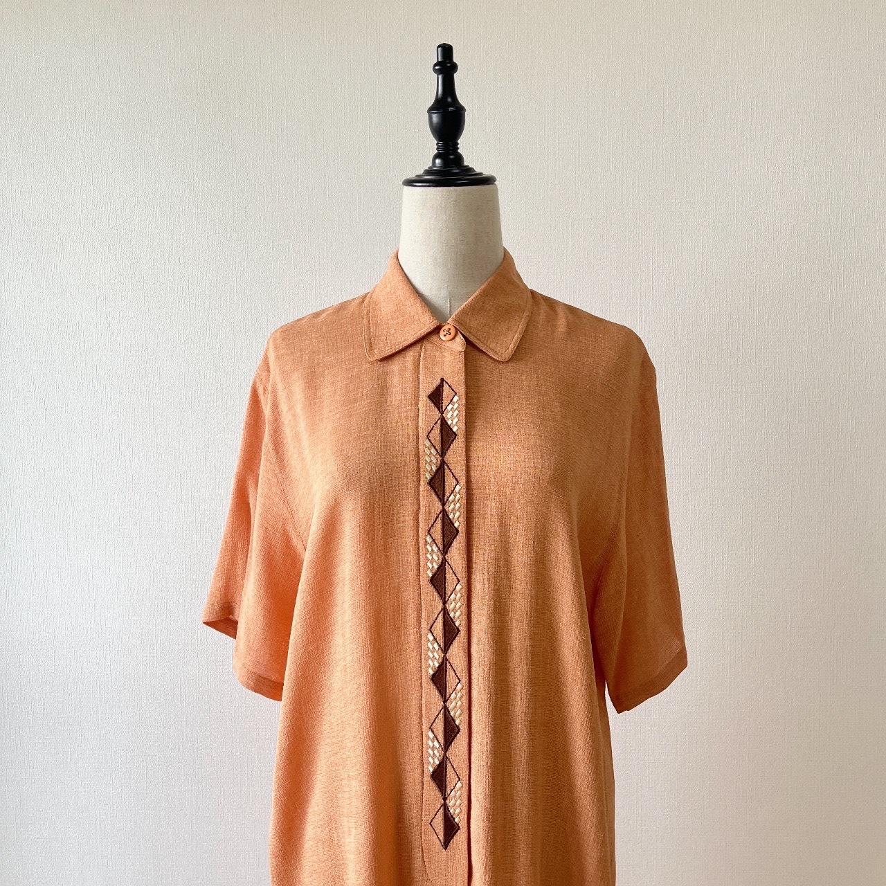 橙色菱形刺繡古著連身裙
