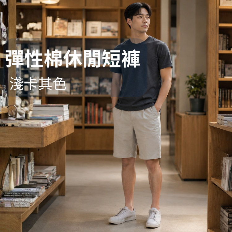 甄褲｜彈性五分休閒褲｜中高腰直筒・深藍／深灰／淺卡其（30~41 吋）