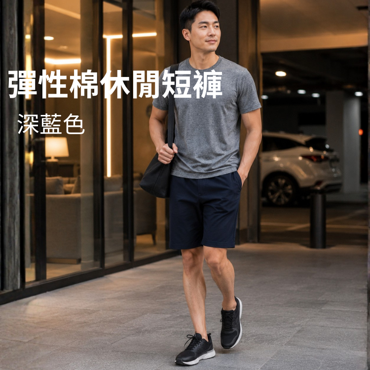 甄褲｜彈性五分休閒褲｜中高腰直筒・深藍／深灰／淺卡其（30~41 吋）