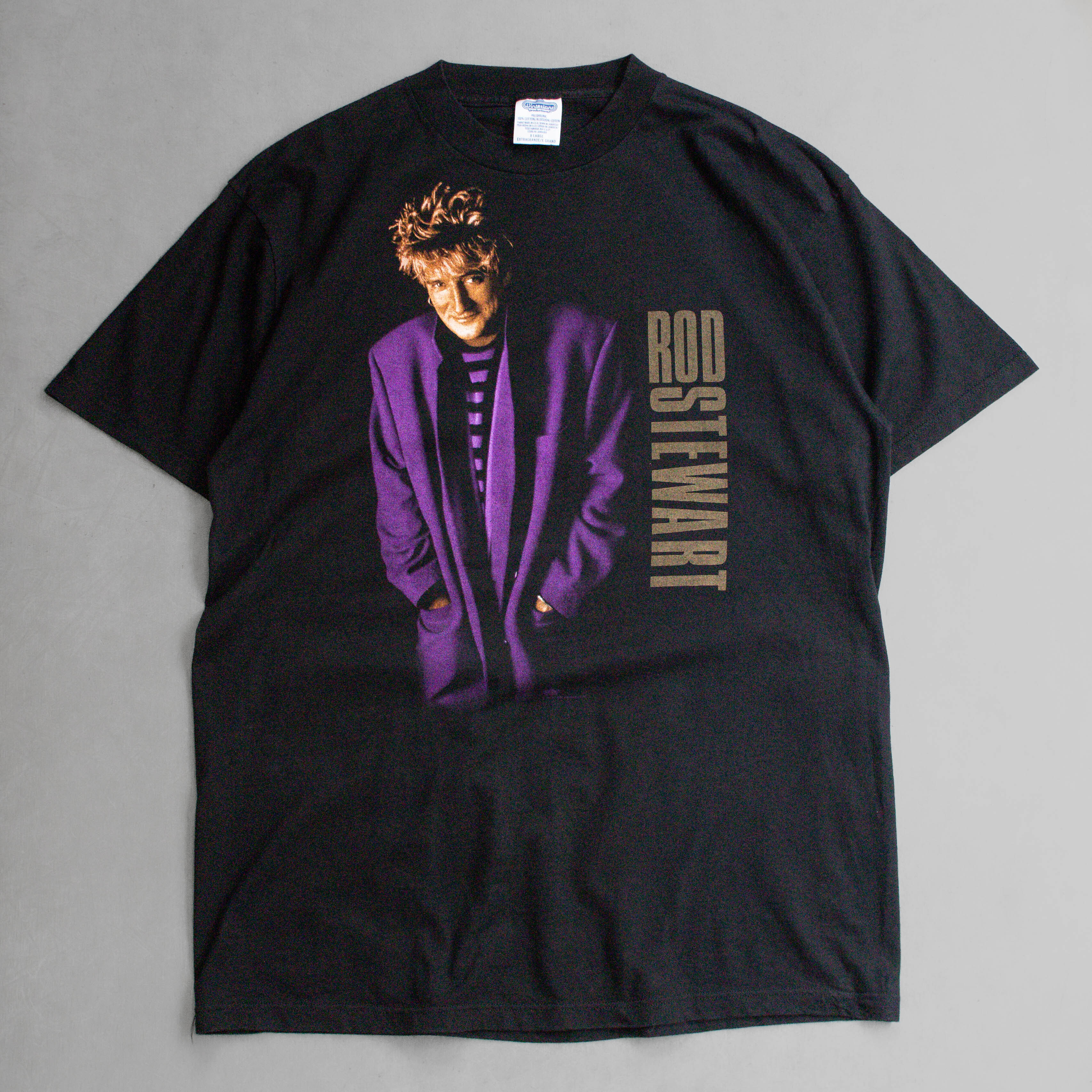 90S ROD STEWART BAND TEE 美國 洛史都華 歌手 圖案 黑色 短袖 T恤