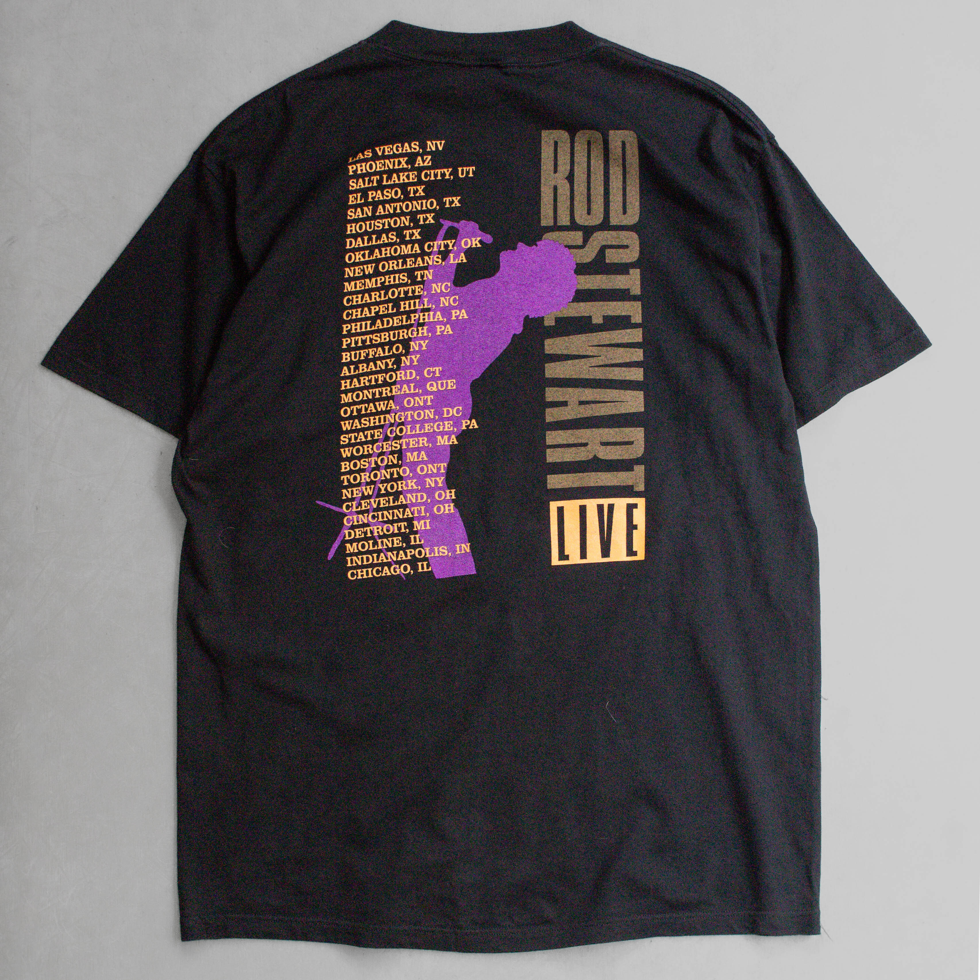 90S ROD STEWART BAND TEE 美國 洛史都華 歌手 圖案 黑色 短袖 T恤