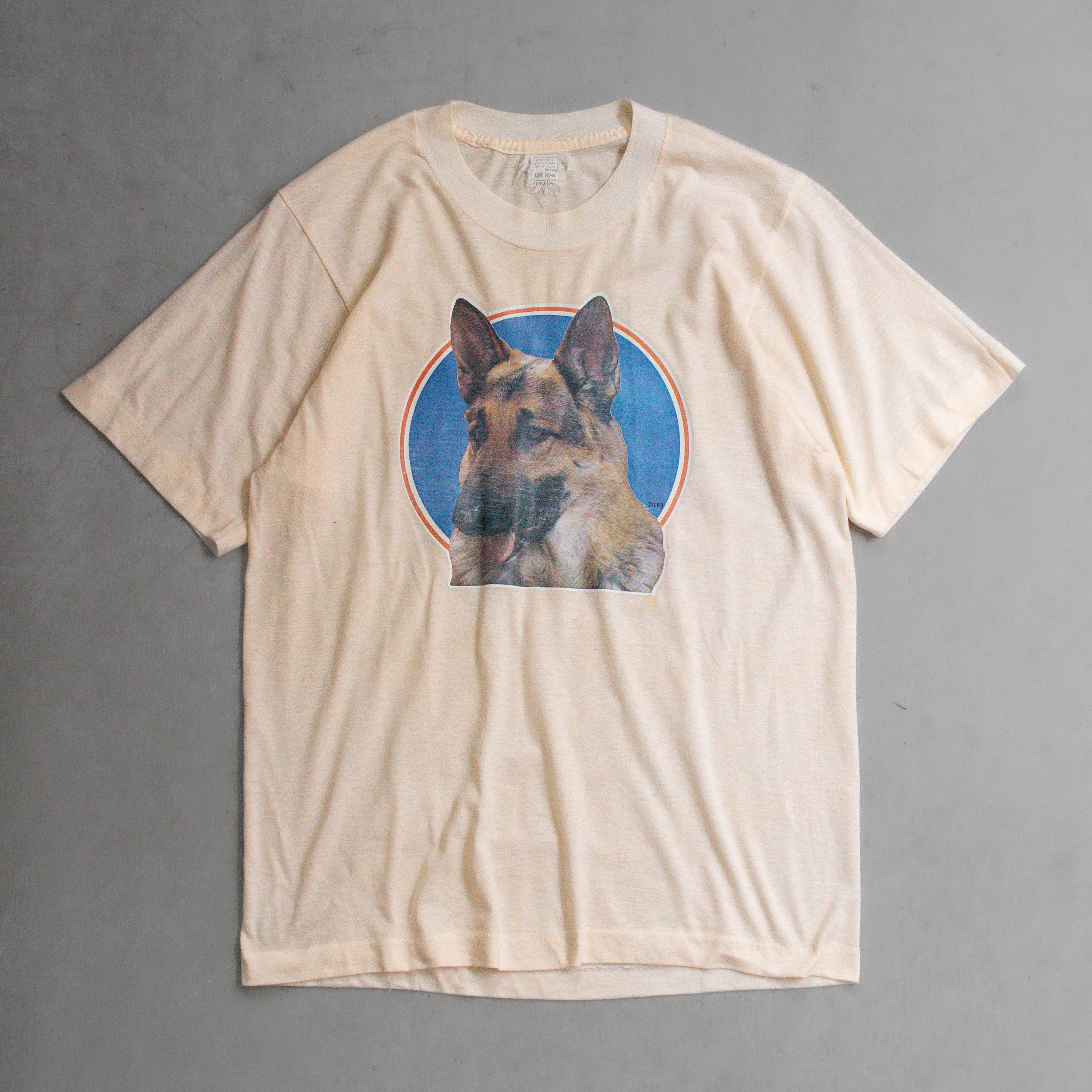 70S TROPIX TOGS DOG TEE 美國製 米色 德國狼犬 圖案 短袖 T恤