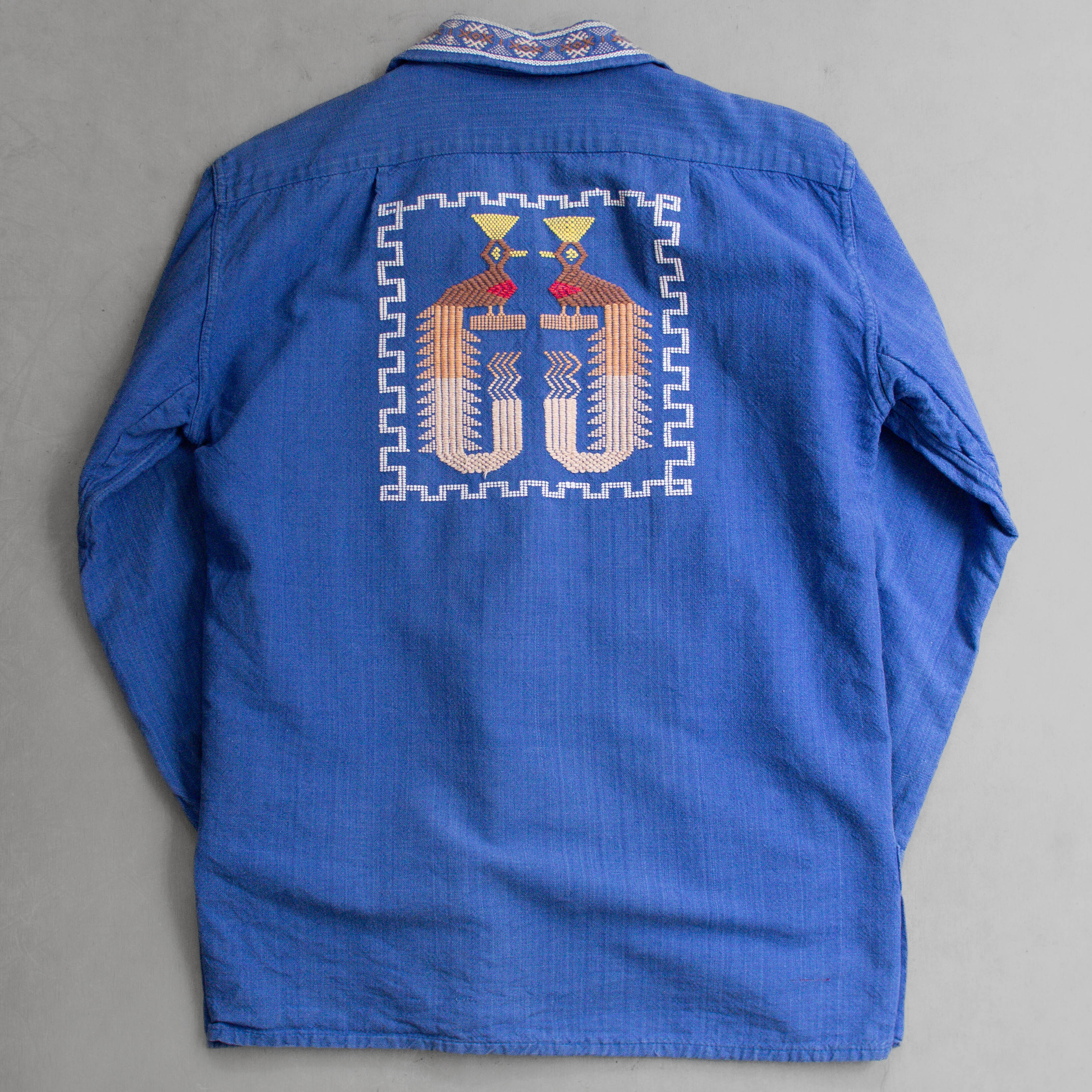 70S GUATEMALAN QUETZAL SHIRT 瓜地馬拉 刺繡 手繡 藍色 長袖 襯衫