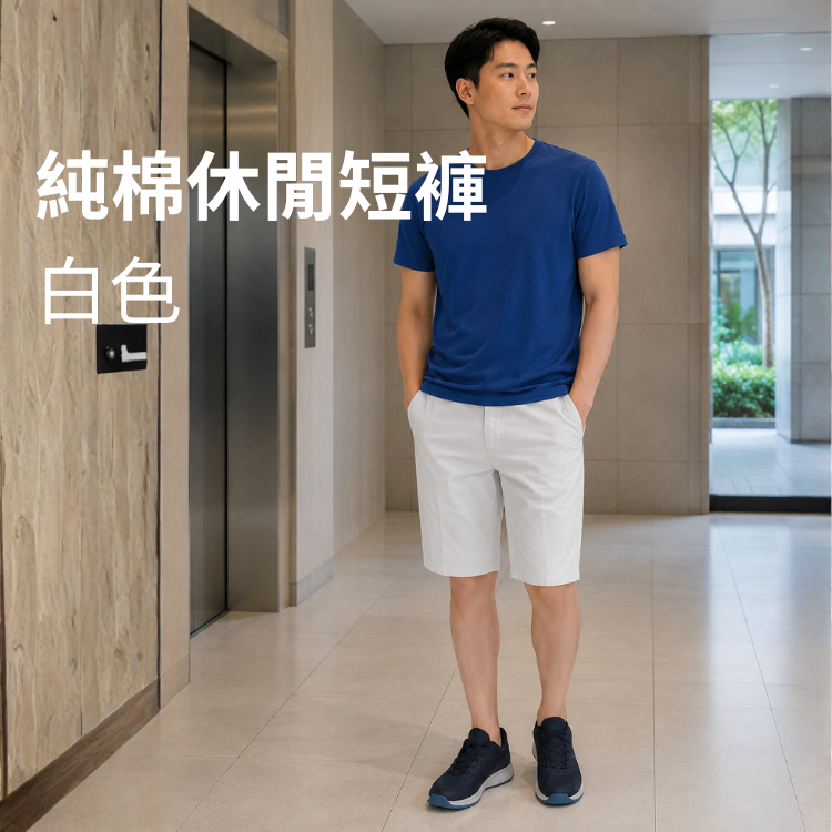 甄褲｜純棉休閒短褲｜中高腰直筒・白色細格紋（30~41 吋）
