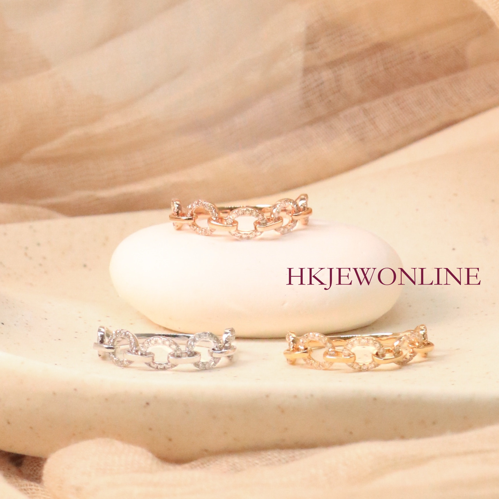 18K Gold Chain Link Diamond Ring