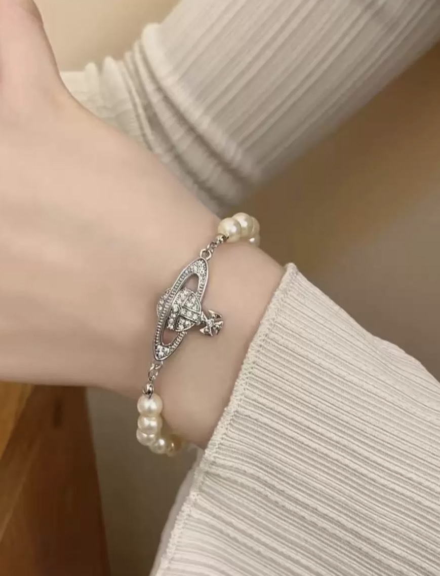 Vivienne Westwood 西太后 銀鑽土星珍珠手鍊