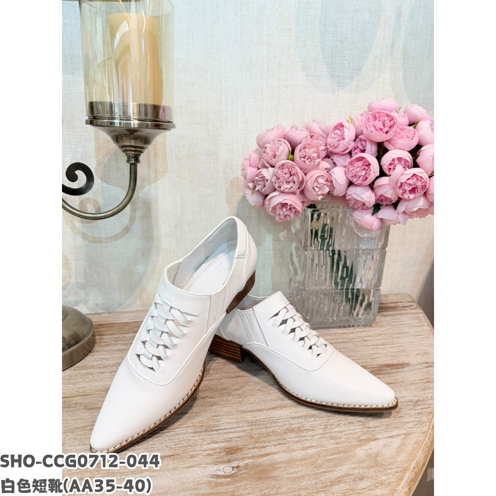 SHO-CCG0712-044 白色羊仔皮粗跟牛津鞋 (AA35-40)