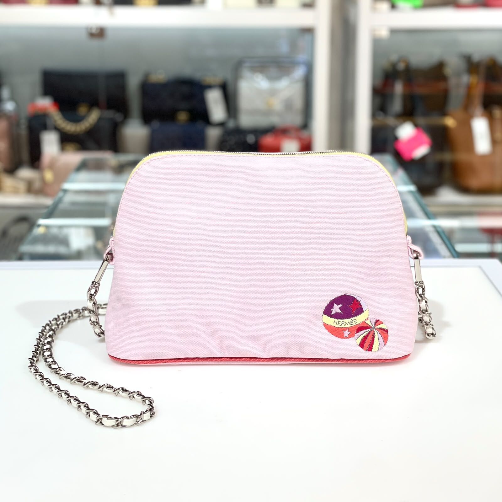 全新HERMES CIRCUS BOLIDE CASE 粉紅色 帆布手拿包/旅行收納包 #BRAND NEW #香榭站正品