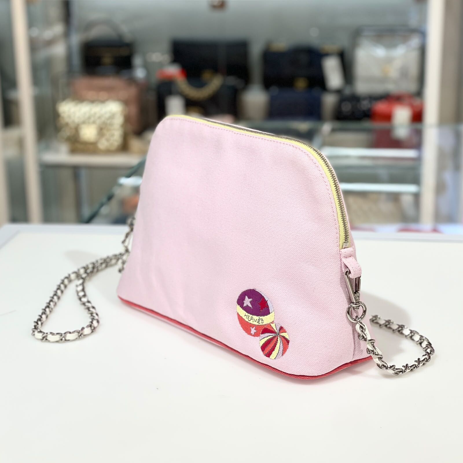 全新HERMES CIRCUS BOLIDE CASE 粉紅色 帆布手拿包/旅行收納包 #BRAND NEW #香榭站正品