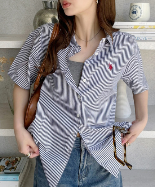 日本🇯🇵連線 U.S. POLO ASSN. x Ada. 經典刺繡短袖襯衫 刺繡 短袖 簡約 襯衫 休閒 5色(任買兩件711免運)/預購