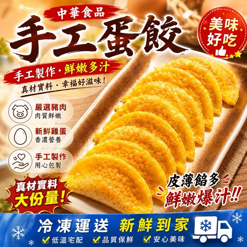 中華蛋餃 1公斤 約72顆 火鍋料 手工蛋餃 冷凍食品 鍋物食材 關東煮 營業用 團購美食 石頭火鍋 麻辣鍋 鍋燒麵