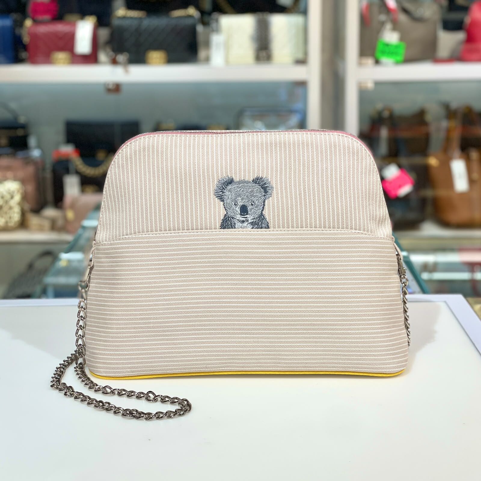 全新HERMES BOLIDE PASSE-PASSE 帆布收納袋 樹熊刺繡圖案 #BRAND NEW #香榭站正品