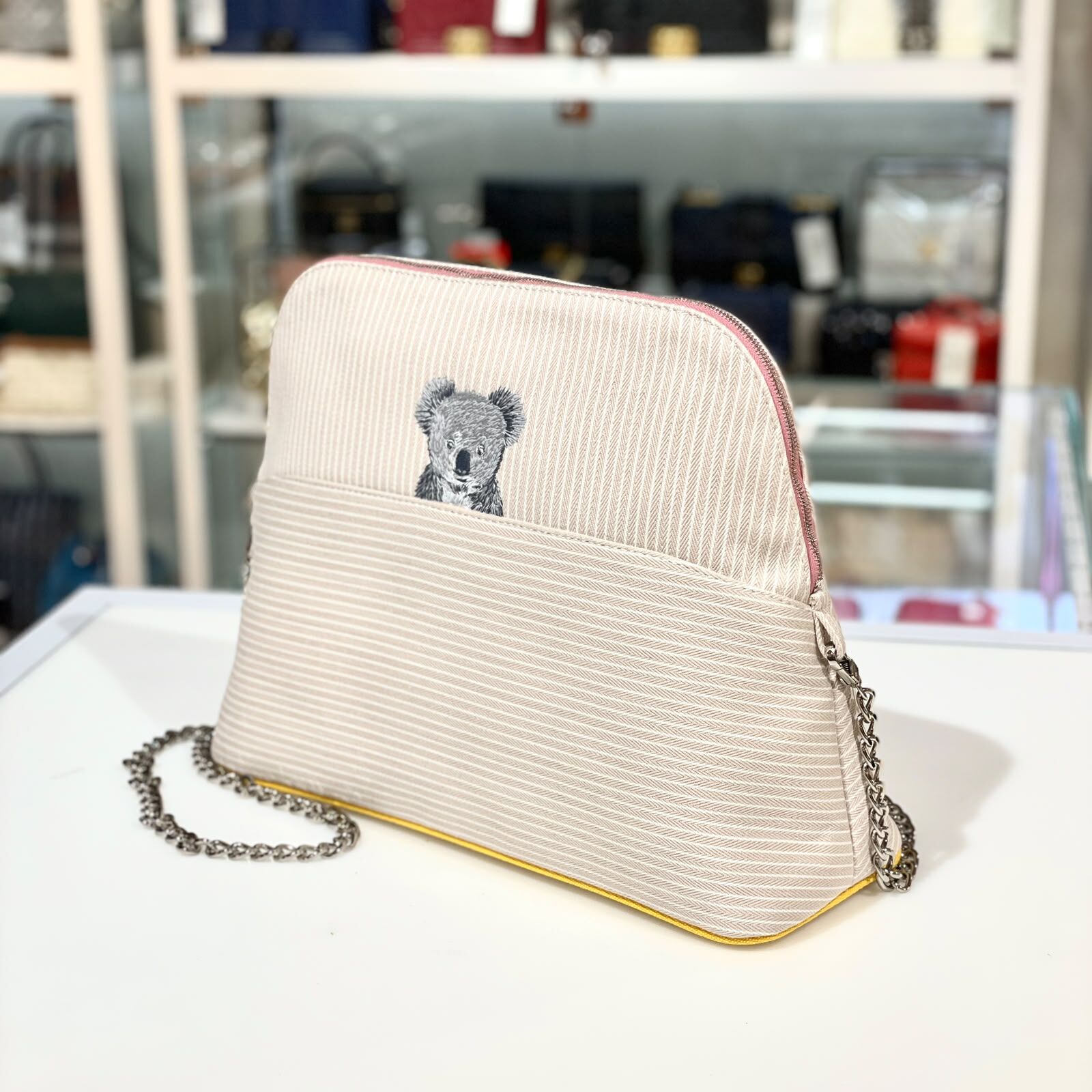 全新HERMES BOLIDE PASSE-PASSE 帆布收納袋 樹熊刺繡圖案 #BRAND NEW #香榭站正品