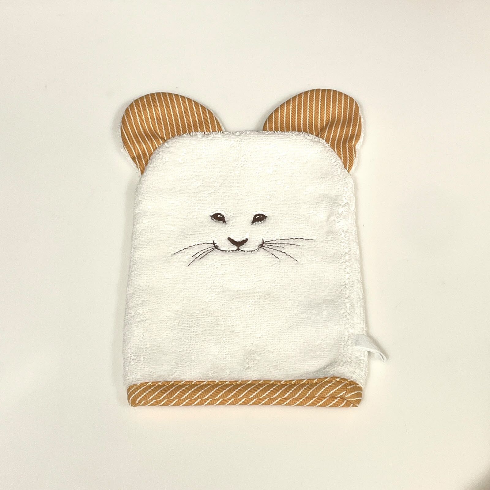 全新HERMES PASSE-PASSE 棉質兒童浴用手套 貓刺繡圖案 #BRAND NEW #香榭站正品
