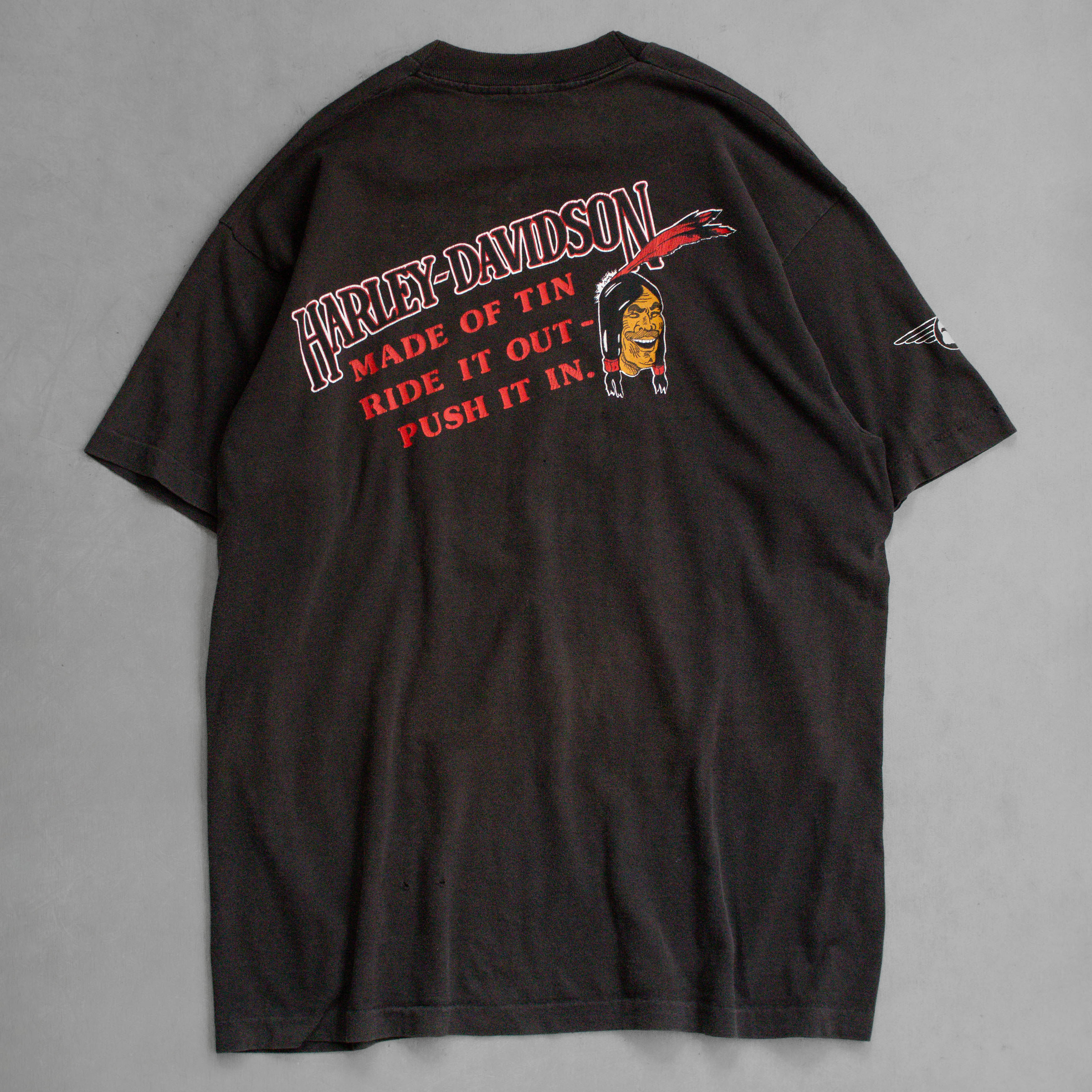 90S INDIAN RIDERS TEE 美國製 印第安 重機 騎士 圖案 黑色 短袖 T恤