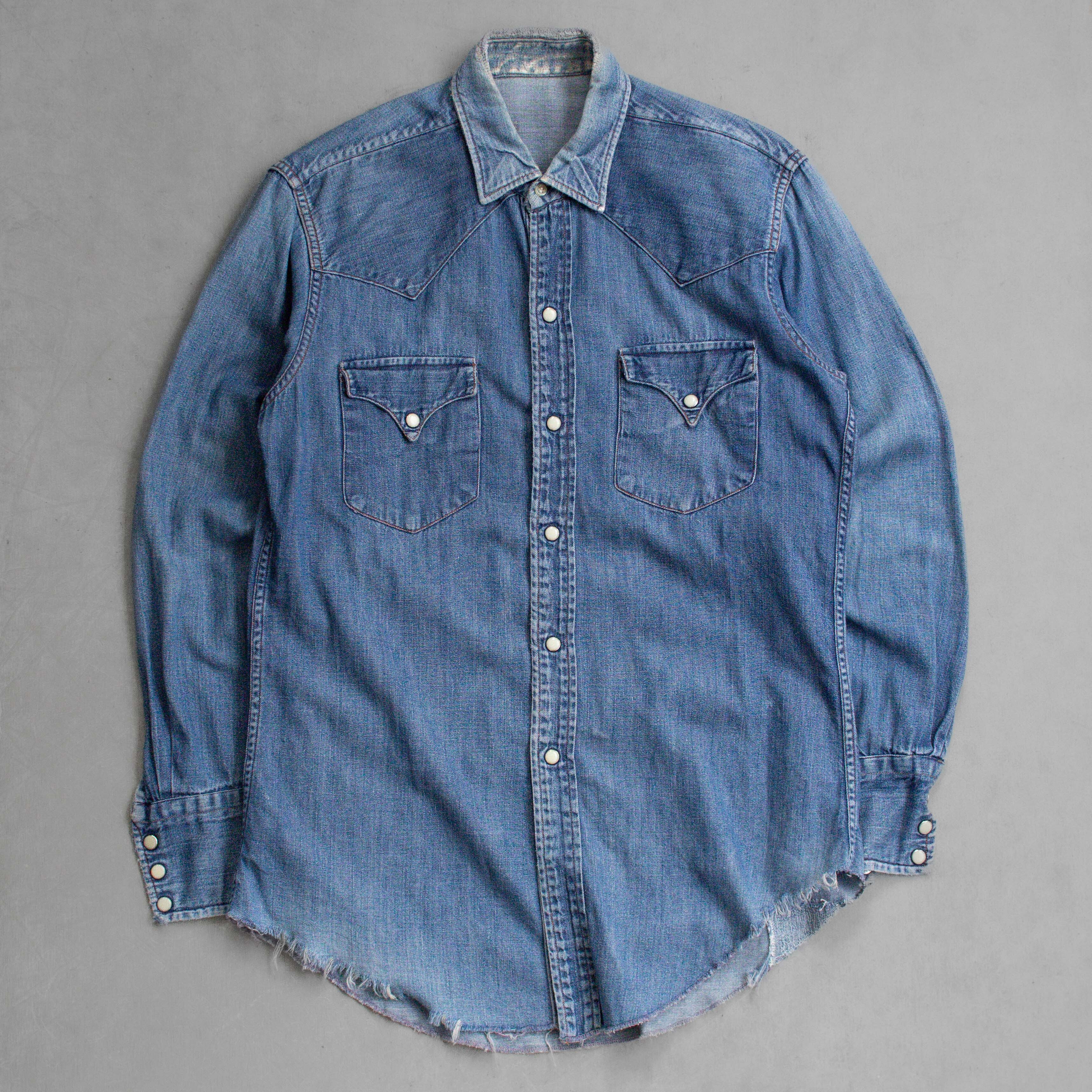 50-60S DENIM WESTERN SHIRT 美國 藍色 丹寧 西部 長袖 襯衫