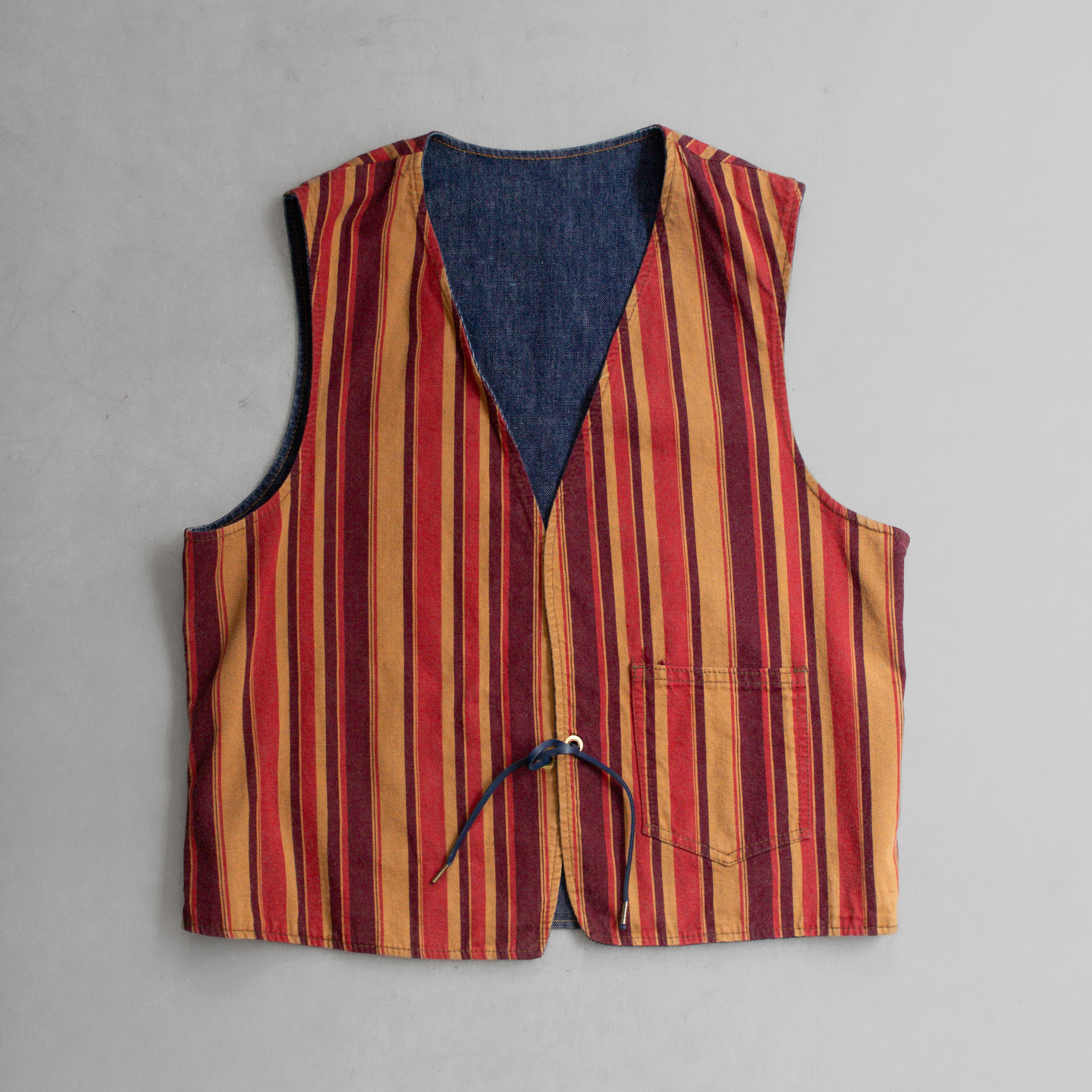 60S LEVIS REVERSIBLE DENIM VEST 美國製 橘色 條紋 原色 丹寧 雙面 背心