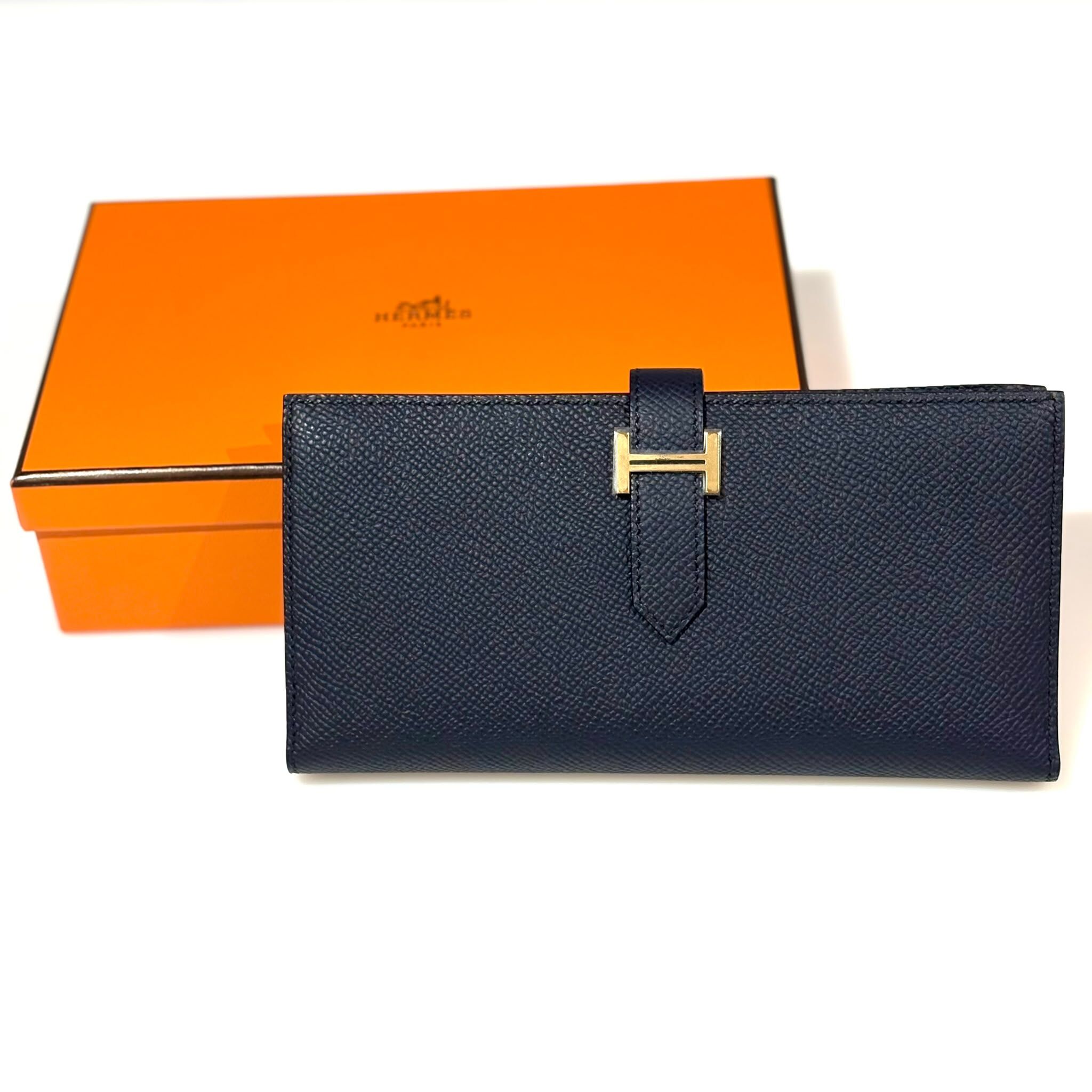 全新HERMES BEARN SOUFFLET 長銀包/長夾 午夜藍/金扣 B刻 EPSOM皮 #BRAND NEW #香榭站正品