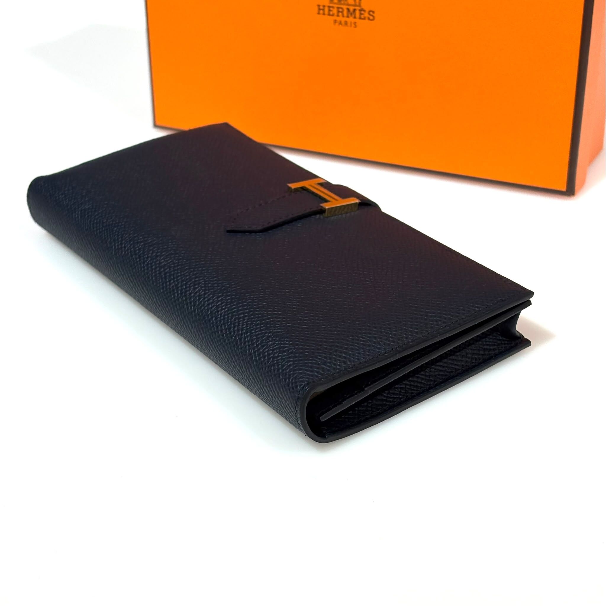 全新HERMES BEARN SOUFFLET 長銀包/長夾 午夜藍/金扣 B刻 EPSOM皮 #BRAND NEW #香榭站正品