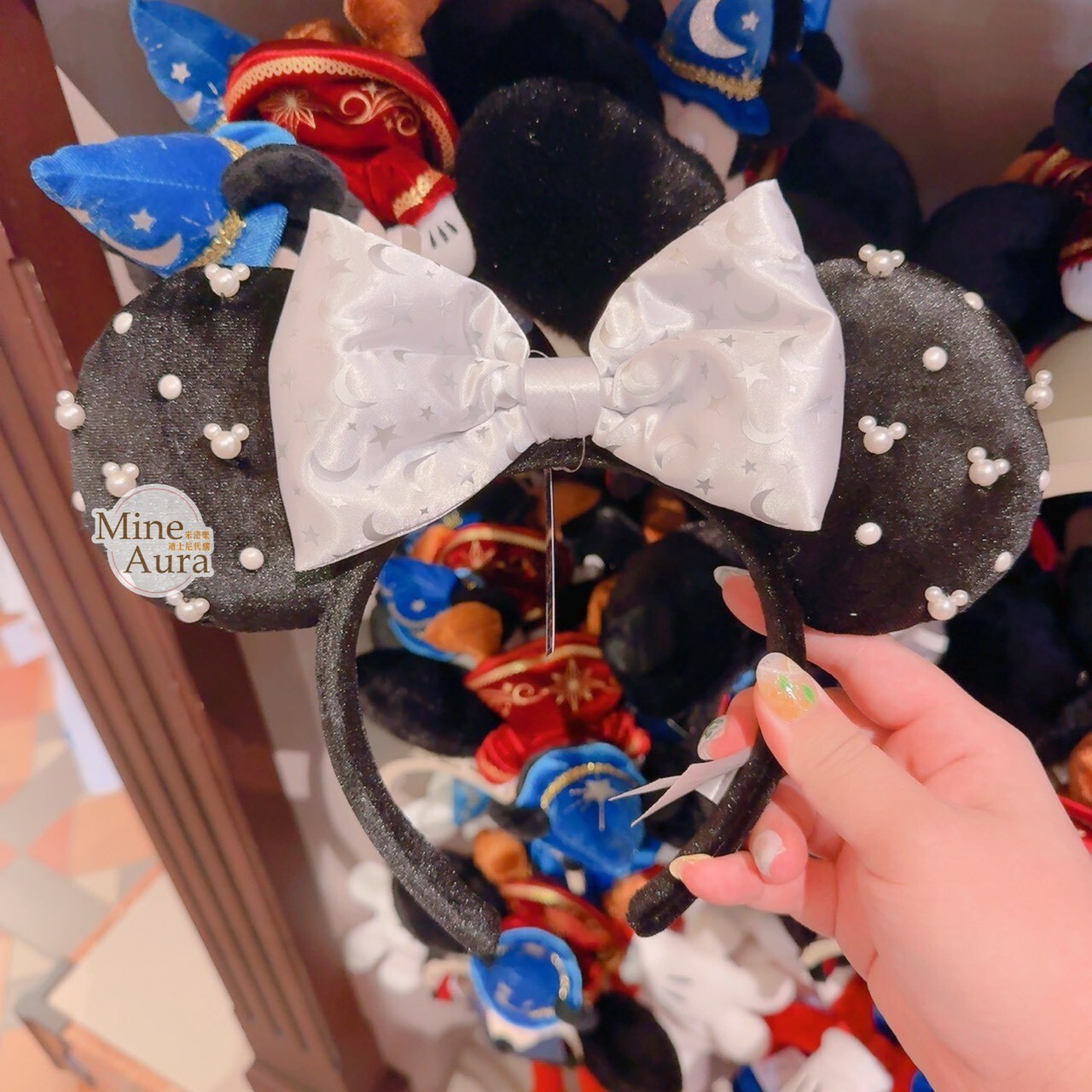 米奇幻想曲系列 米妮 Minnie 珍珠米奇頭 蝴蝶結 黑色 立體耳朵 造型 髮圈 髮箍 -香港迪士尼樂園