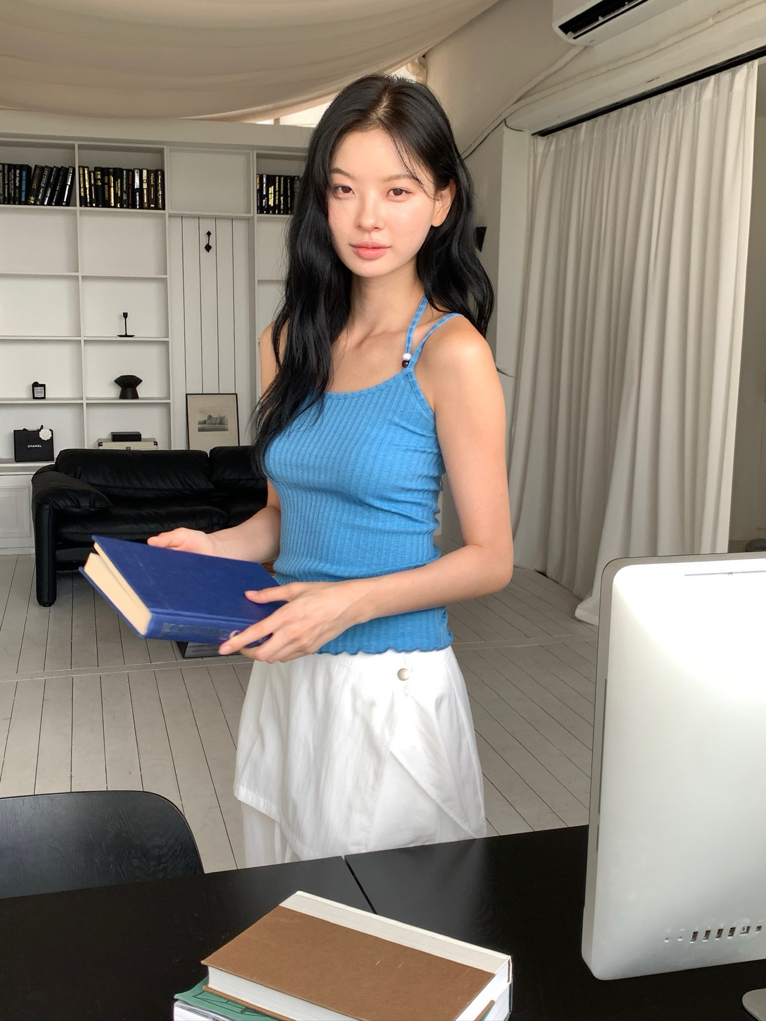 海島珠珠繞脖背心(白/藍/綠)