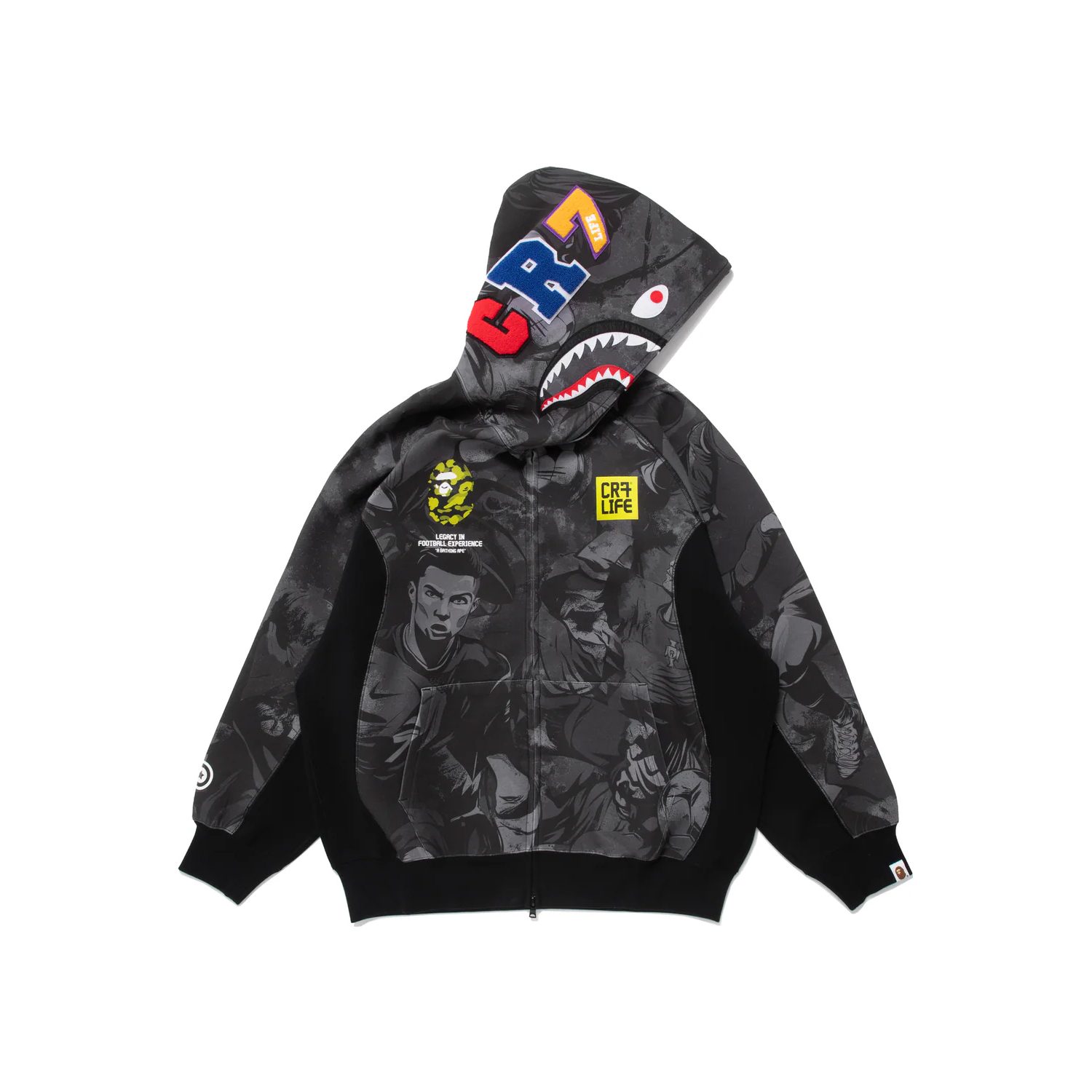-(B5d01)-A BATHING APE X CR7 LIFE ALL OVER PRINT LOGO RELAXED FIT SHARK FULL ZIP HOODIE BAPE 2026 C羅 滿版人像疊印 鯊魚外套 寬鬆版-1M23115910