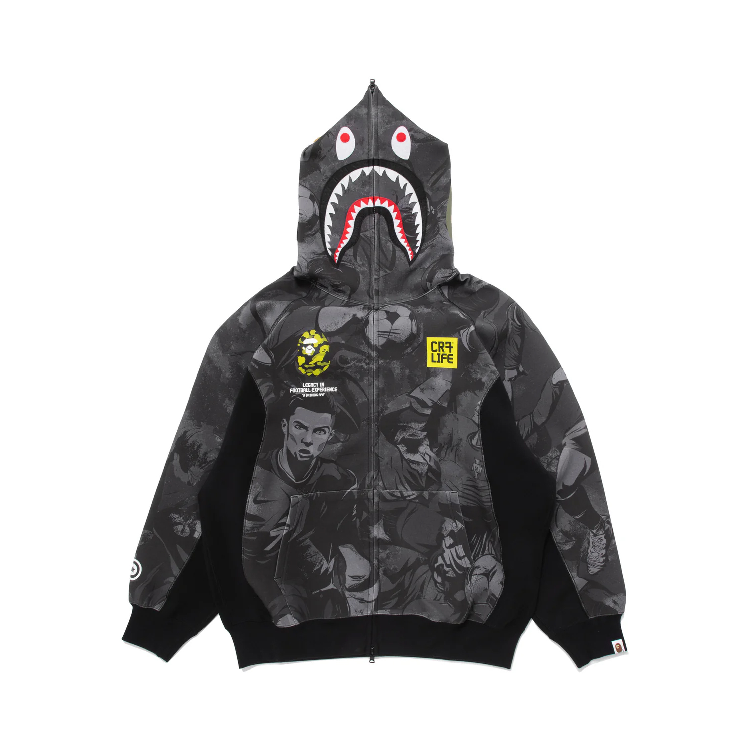 -(B5d01)-A BATHING APE X CR7 LIFE ALL OVER PRINT LOGO RELAXED FIT SHARK FULL ZIP HOODIE BAPE 2026 C羅 滿版人像疊印 鯊魚外套 寬鬆版-1M23115910