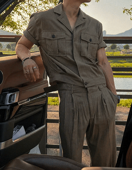 Linen workwear short jacket