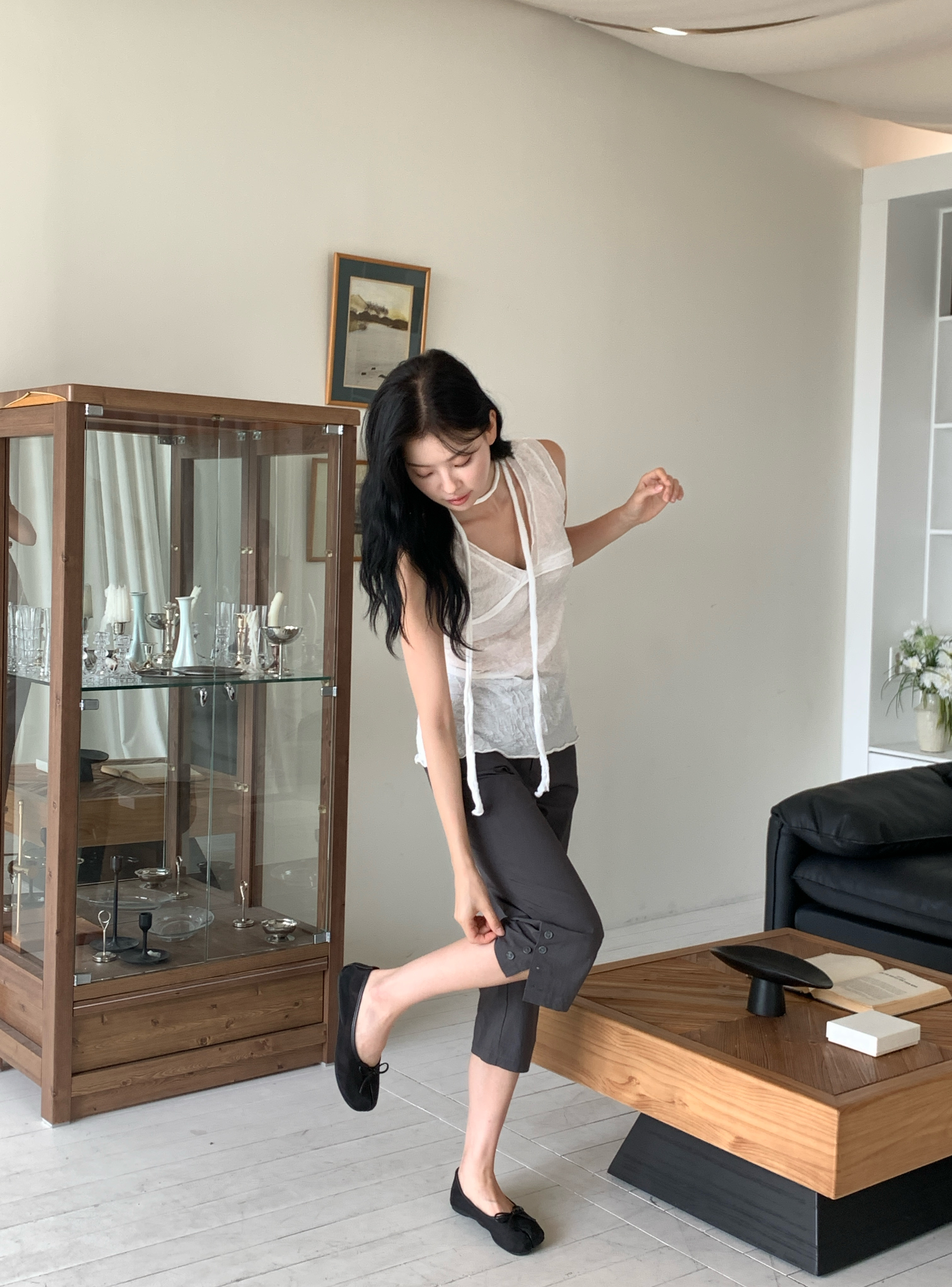 漢南小姊姊7分卡布里褲(黑/灰)