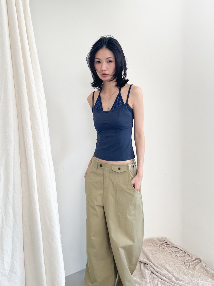#T637 碎花拼接掛脖細肩層次背心