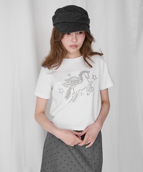 Unblend / Rhinestone Compact Short-Sleeve T-Shirt