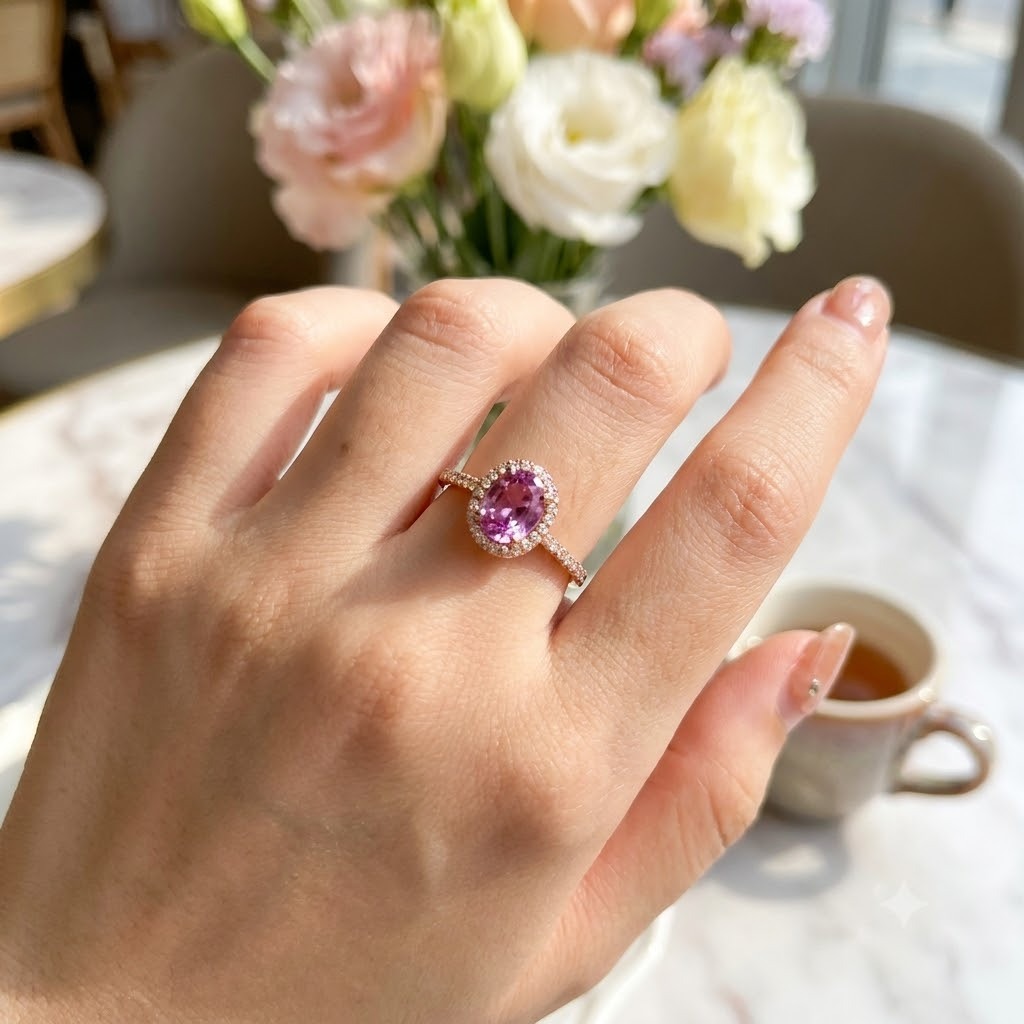 18K Rose Gold 1.02ct  Pink Sapphire and Diamond Ring