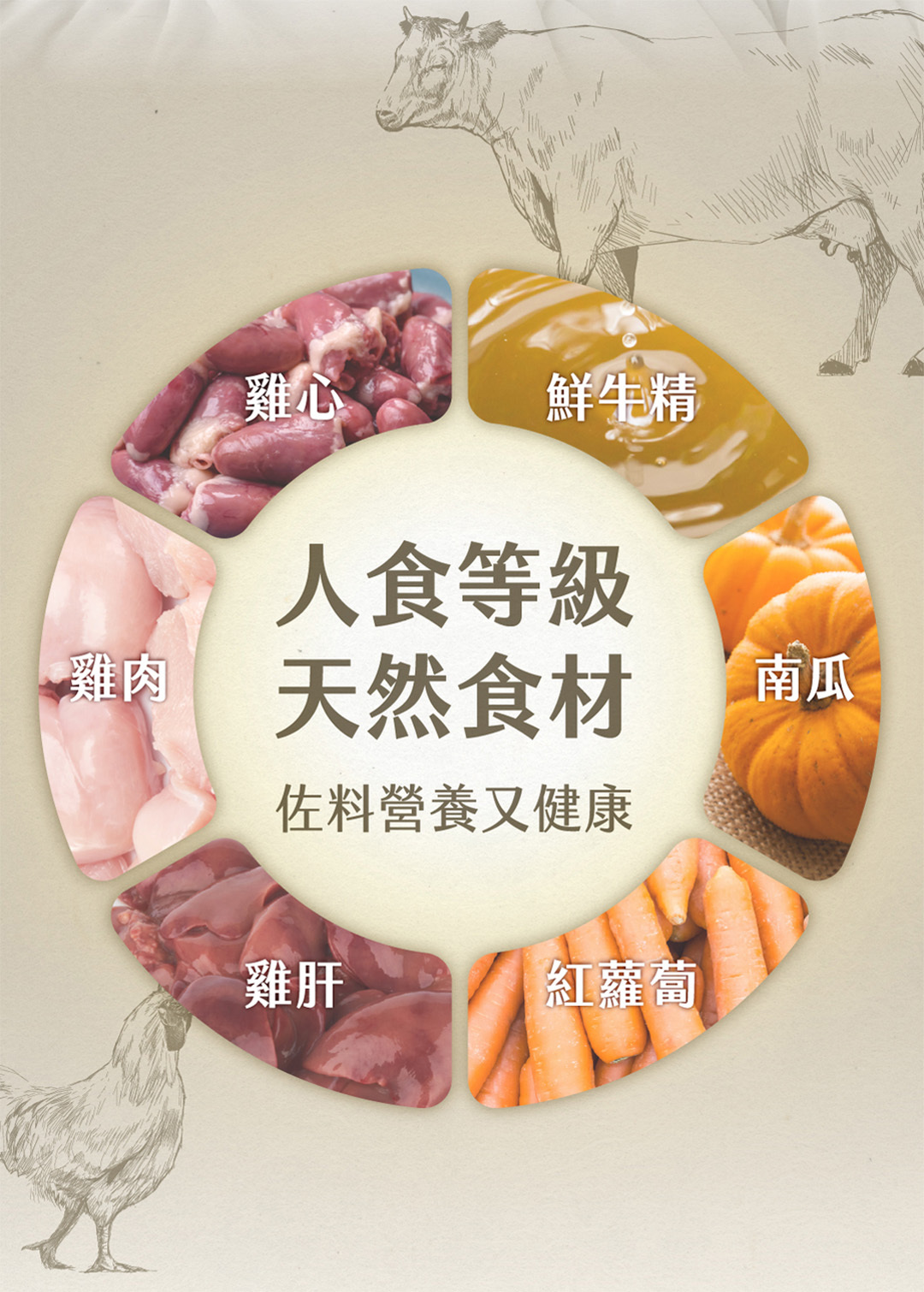 人食等級食材鮮牛精雞肉雞心雞肝南瓜紅蘿蔔