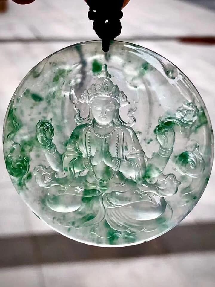 翡翠四臂觀音 (54mm直徑),天然翡翠A玉, 緬甸玉, Jade, Jadeite