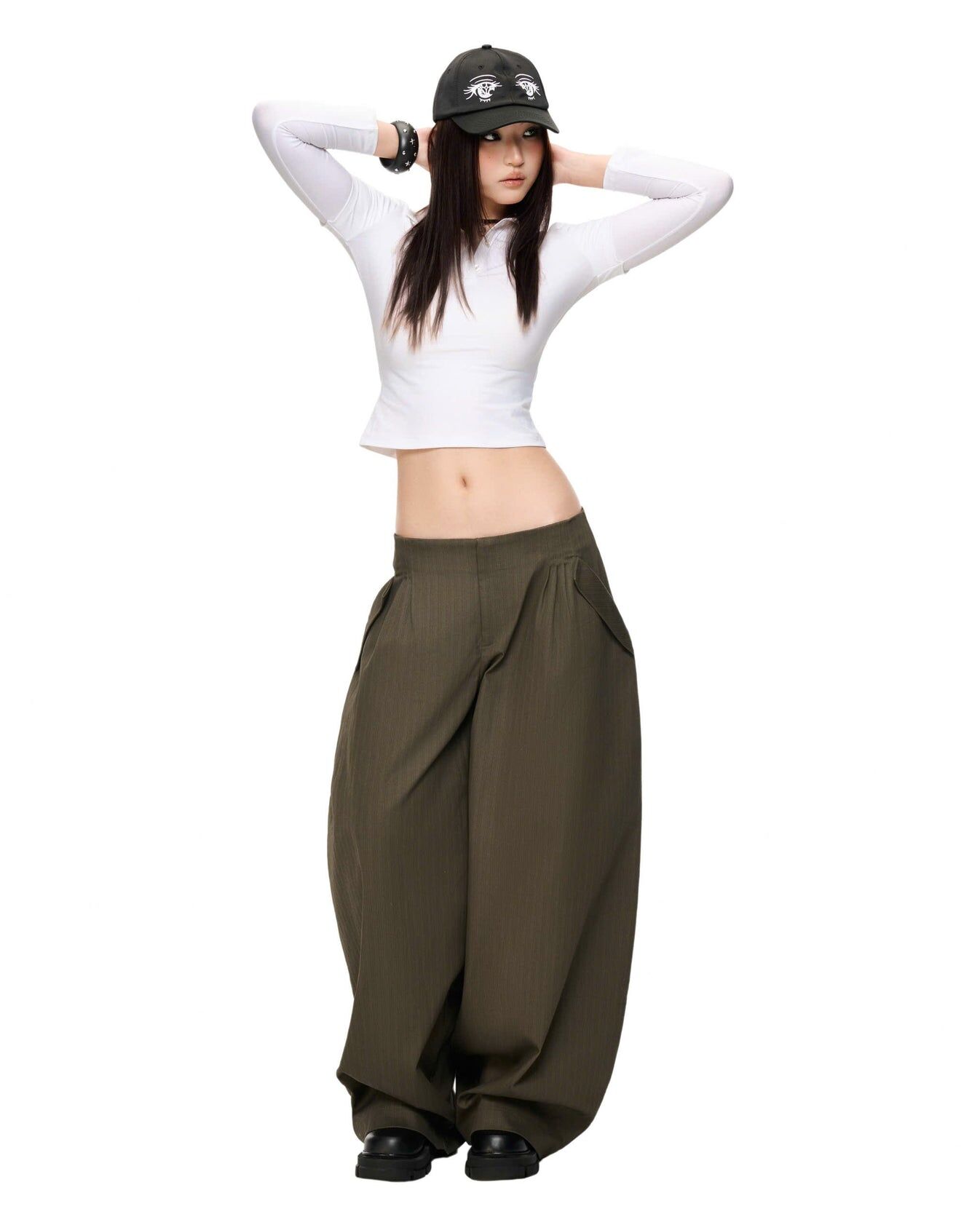 越南 IUE STUDIO Croissant Baggy Pants 可頌褲 條紋 闊腿 長褲 軍綠