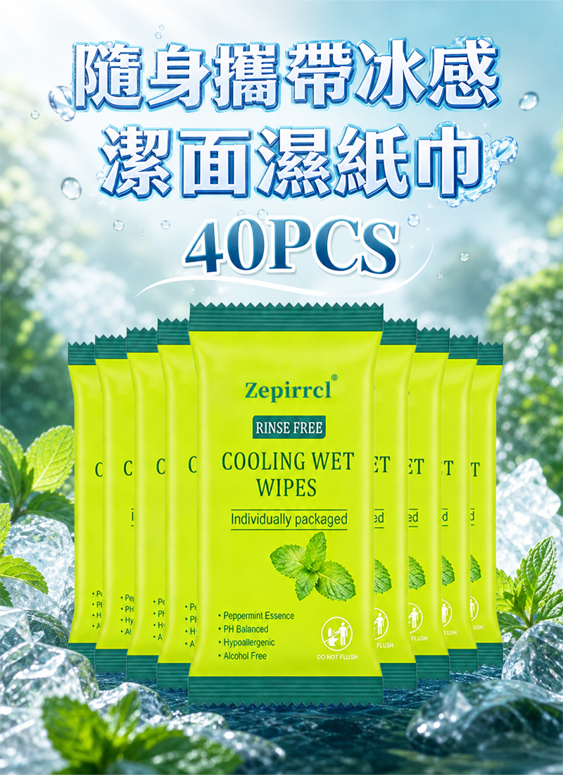 隨身攜帶冰感潔面濕紙巾 40PCS SU004