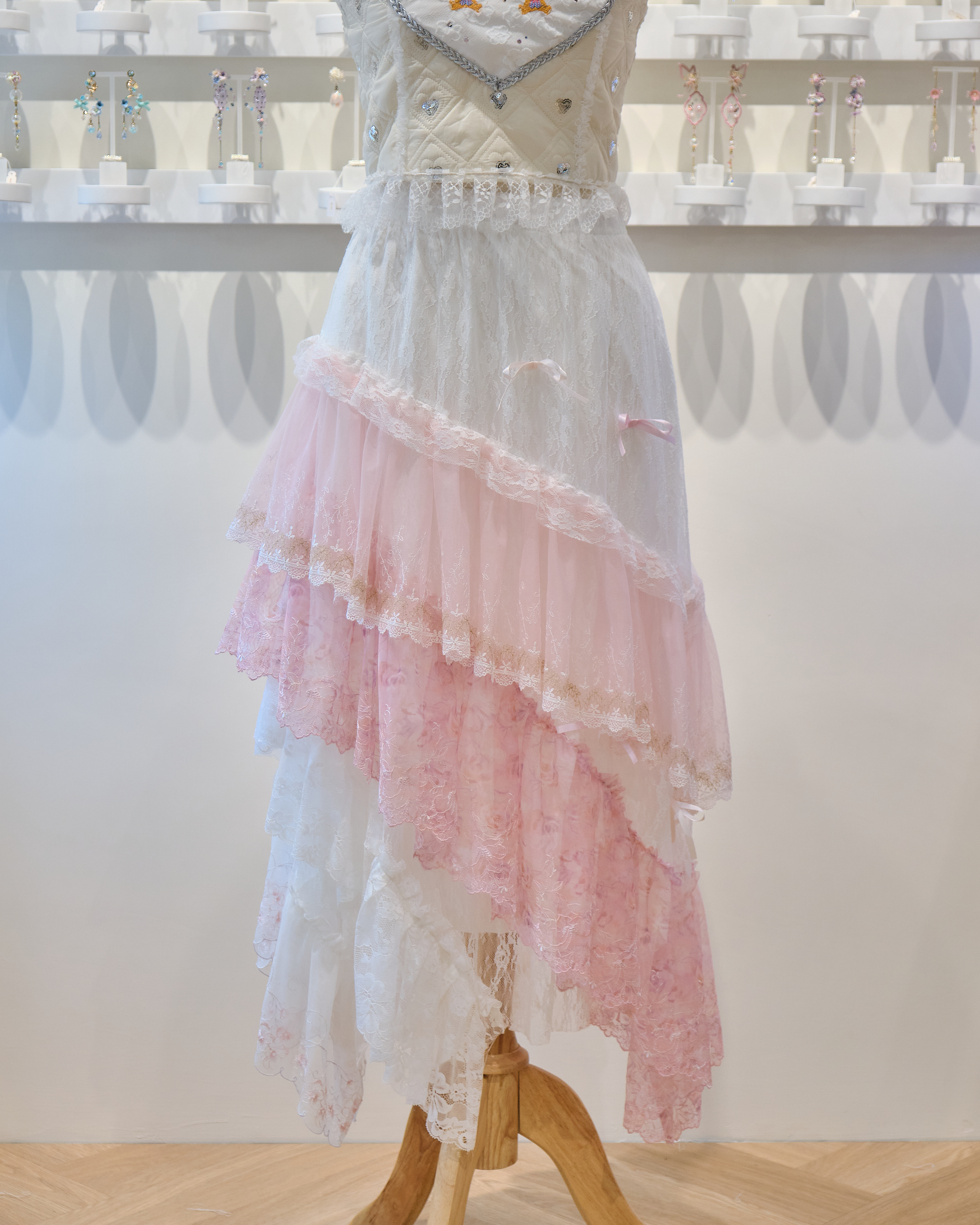 13873 Cascading Sloping Lace Ankle Skirt