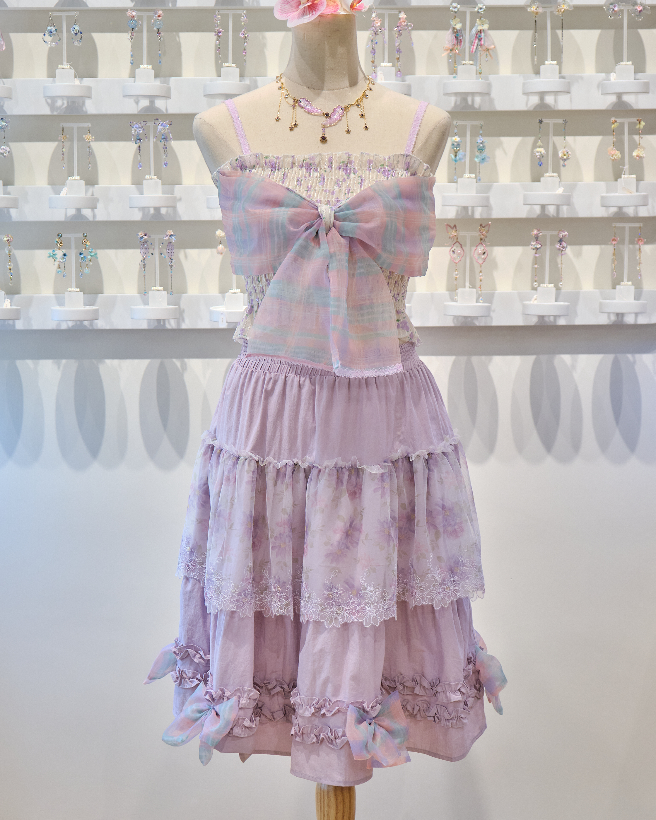 13865 Ribbon Bow Camisole & Knee-Length Skirt Duo Set