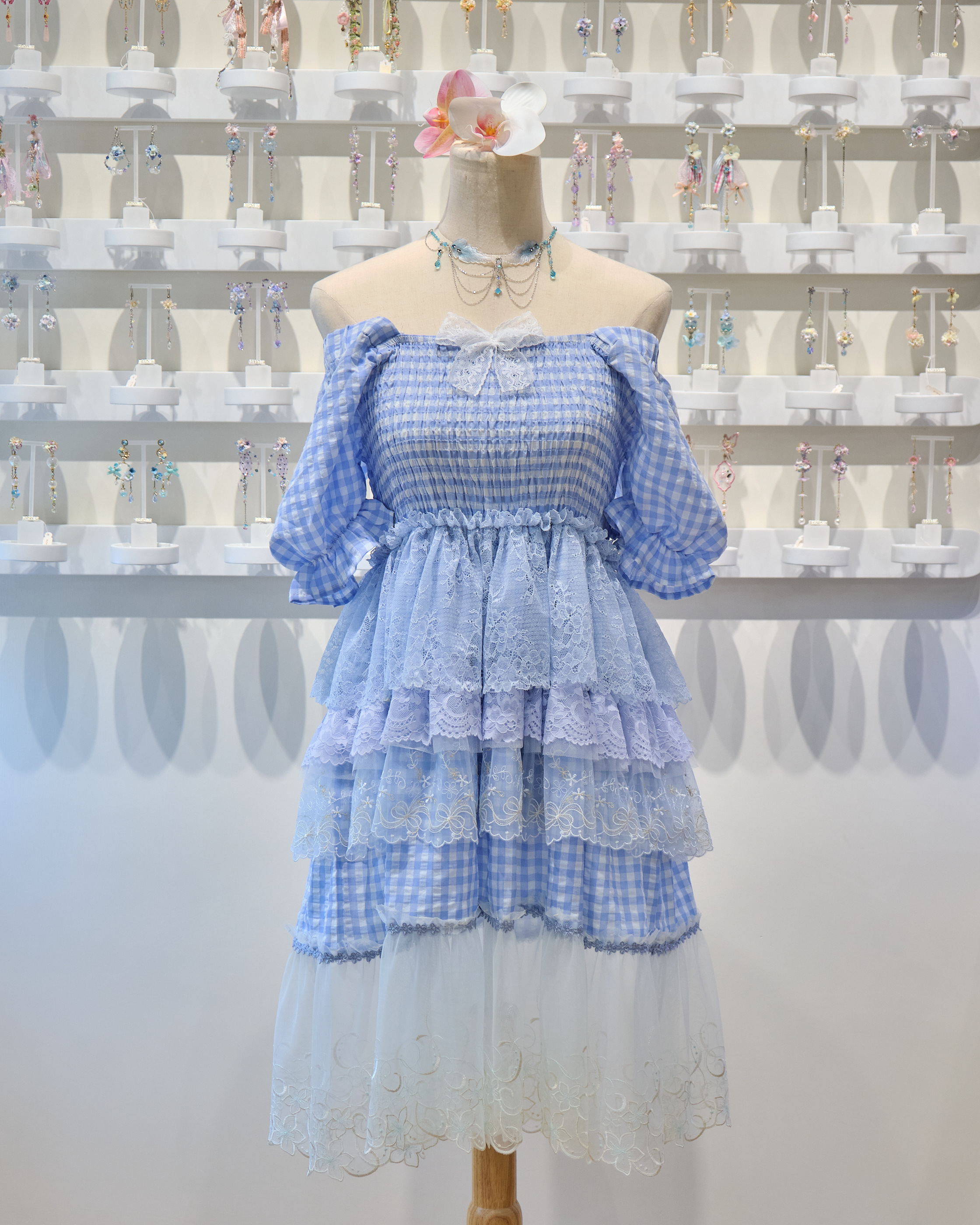 13853 Cake Layer Lace Square-Neck One-Piece Dress
