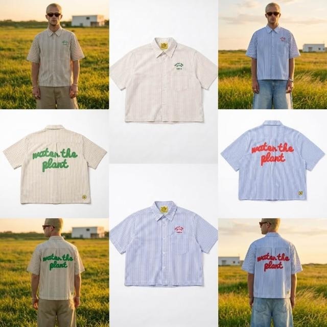 WATER THE PLANT 背後印花Logo 條紋 休閒寬鬆 短袖襯衫 WTP