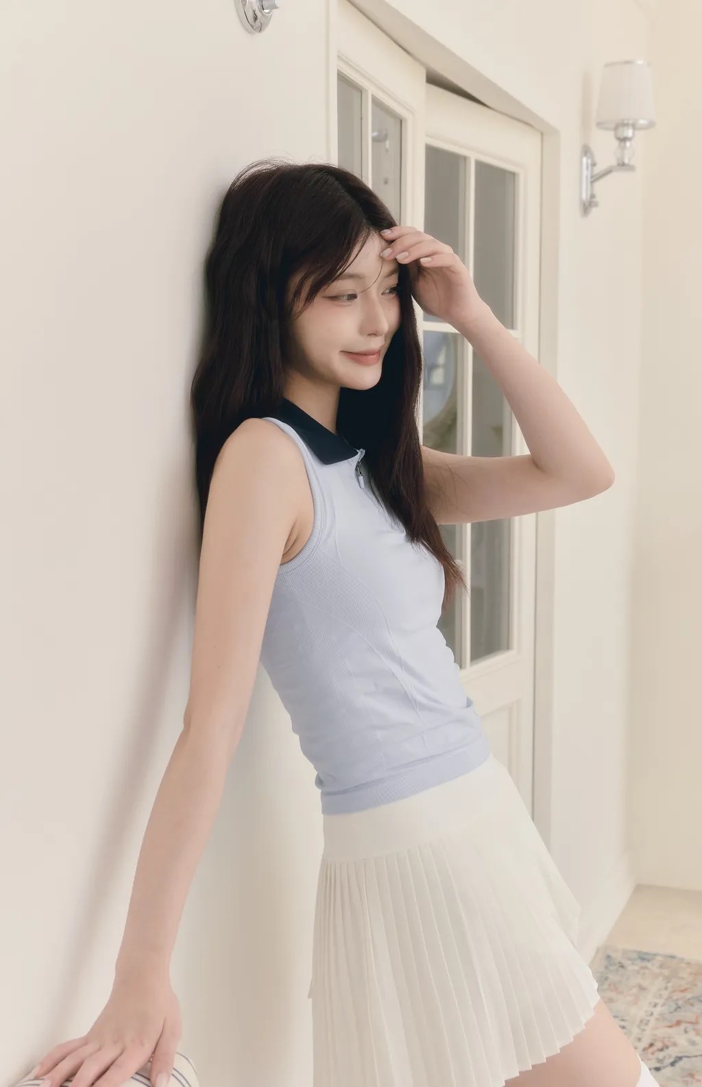 <層次感瑜伽穿搭✨> PopoButt.YC 半拉鍊立體剪裁中高強度網球背心 兩色 寶寶藍 象牙白