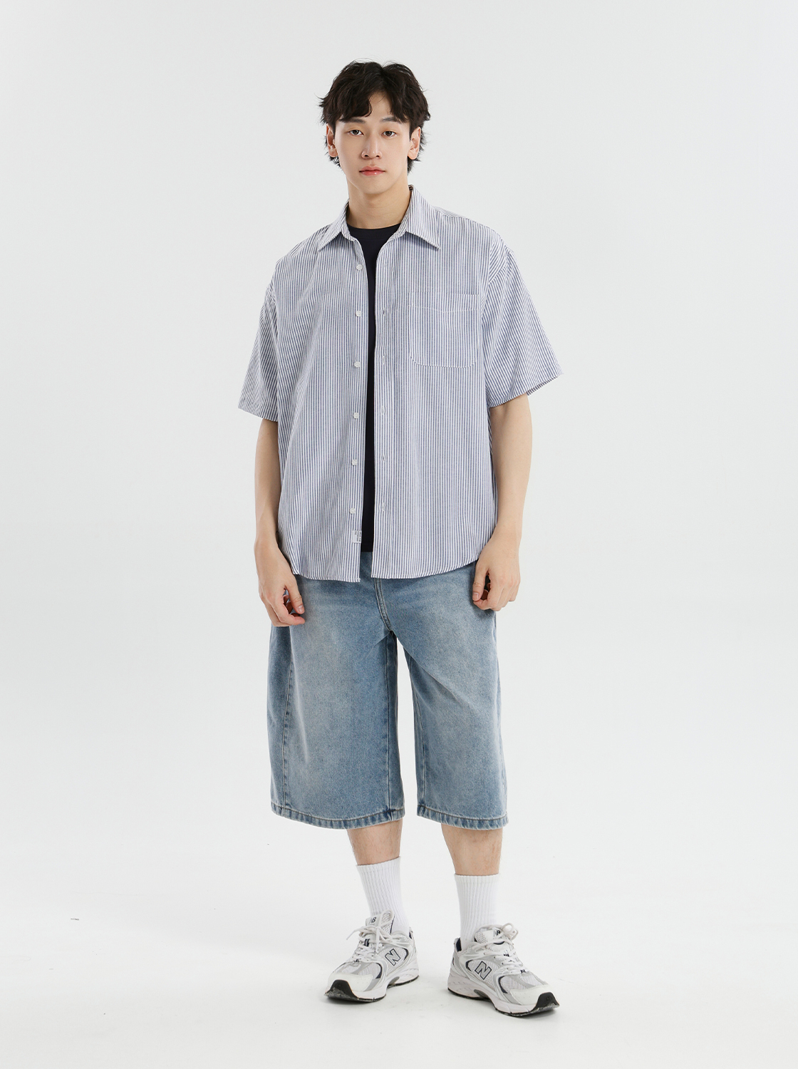 【期間限定】超寬型牛津條紋短袖襯衫