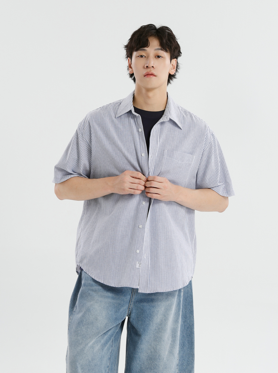 【期間限定】超寬型牛津條紋短袖襯衫