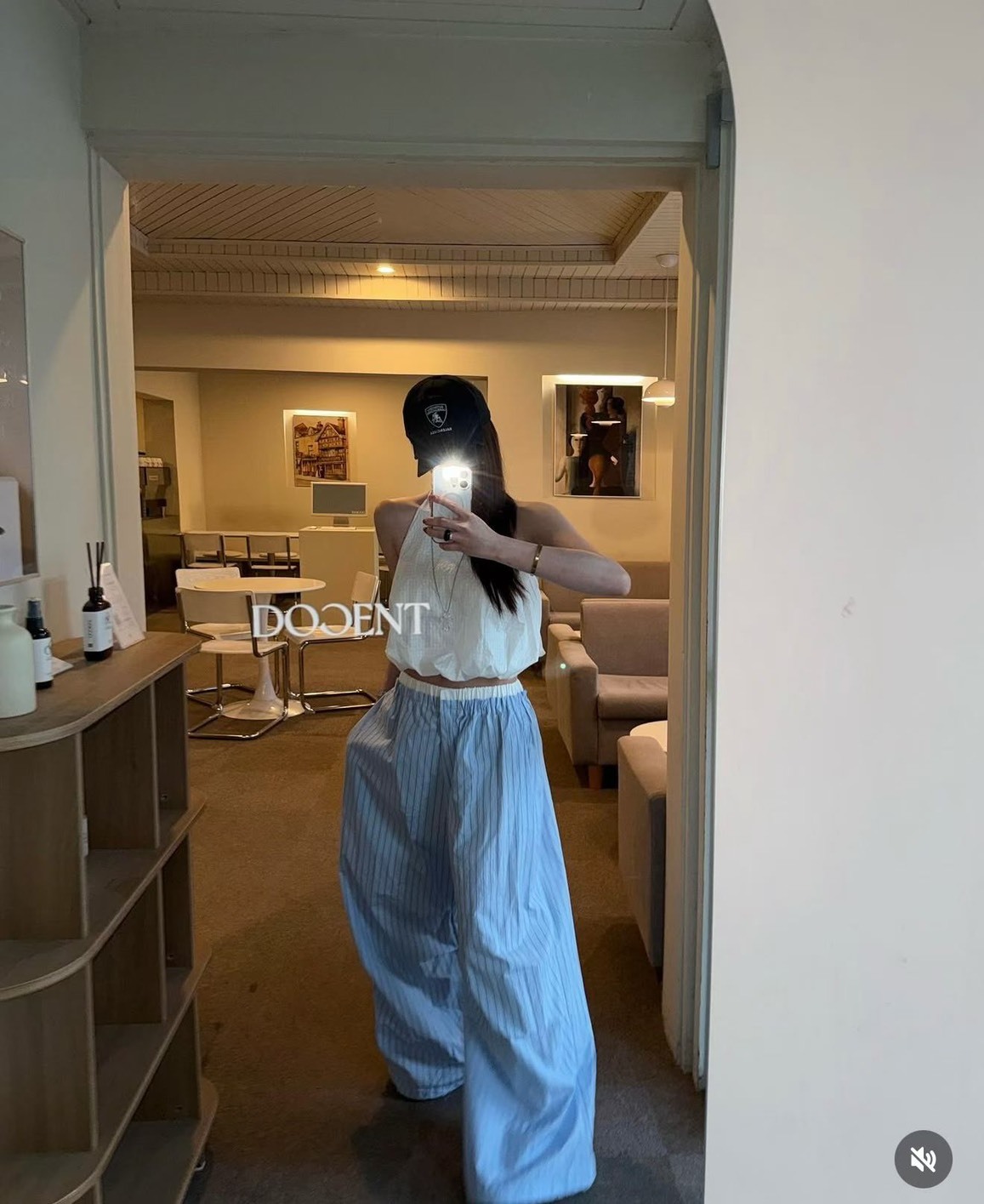白邊鬆緊直線休閒褲