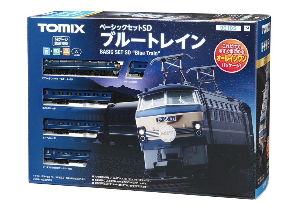 Tomix 90185 N規 EF66 型電力機車+藍色車廂 入門組