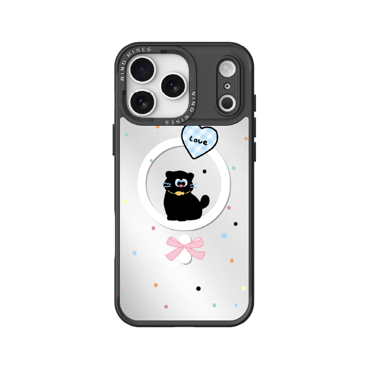 【萌寵系列-鏡面波點小黑猫】手機磁吸背板