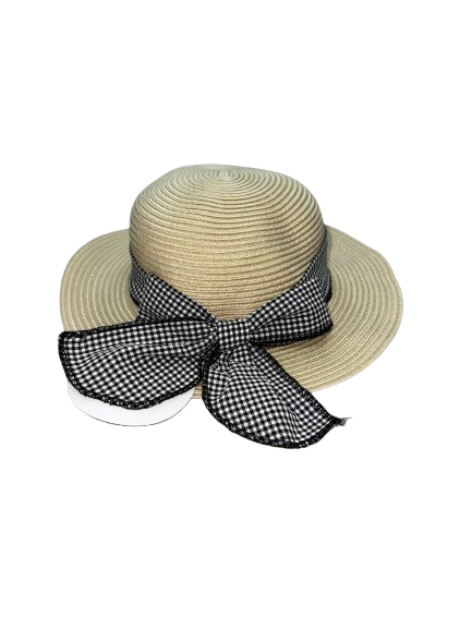 【Nishimatsuya】French Vintage Gingham Ribbon Straw Sun Hat