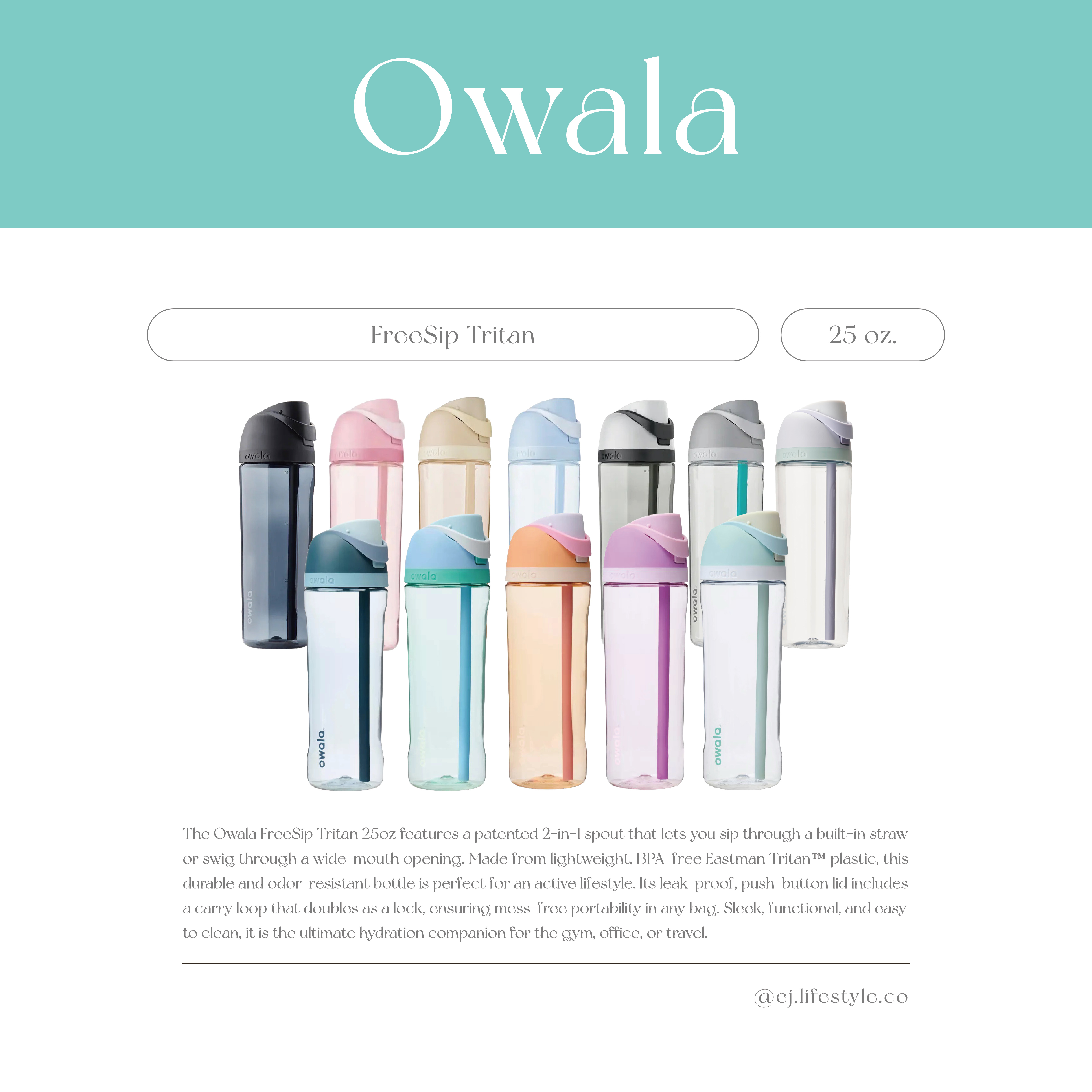 OWALA FreeSip Tritan 雙飲口 撞色 透明水杯 水瓶 吸管杯 塑膠杯 環保 手提 25oz 740ml / 現+預